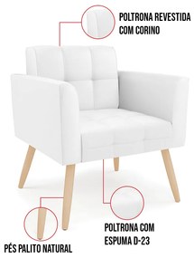 Kit 1 Sofá Namoradeira e 1 Poltrona Elisa Corino Pés Palito Natural D03 - D'Rossi - Branco