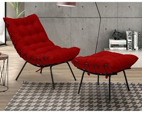 Puff Decorativo Sala de Estar Abel Pés Preto Suede Vermelho G41 - Gran Belo