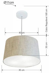 Lustre Pendente Cone Md-4156 Cúpula em Tecido 30/45x40cm Rustico Bege - Bivolt