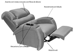 Poltrona do Papai Reclinável Elétrica com Controle Sala de Estar Oasis Veludo Cinza G23 - Gran Belo