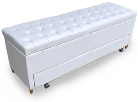 Calçadeira Baú com Sapateira King 193cm Paris Capitonê Corino Branco - Sheep Estofados - Branco