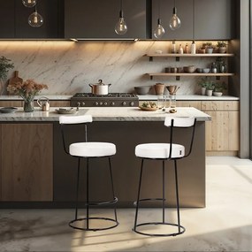 Banqueta Alta Cozinha 70cm Encosto Industrial Aço Kit 2 Ziria Pu S02 - D'Rossi - Off White