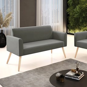 Sofá Namoradeira Pés Palito Natural Marisa Suede Grafite D03 - D'Rossi