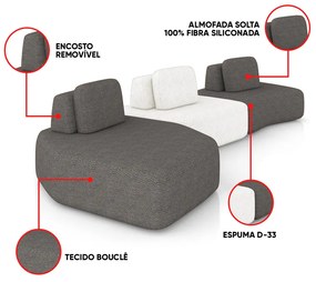 Sofá 3 Lugares Orgânico com Chaise e  2 Módulos Berlim Bouclê Gf K01 - D'Rossi - Grafite/Off White
