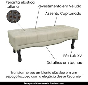 Recamier Decorativo 140cm Loewe Veludo Pés de Madeira Bege G63 - Gran Belo
