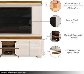 Home Estante TV 75" Ahri Ripado Canelado 4 Portas com Amortecimento OffWhite/Freijó G18 - Gran Belo
