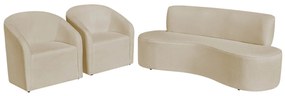 Kit Sofá Curvo Amsterdã 200cm e 2 Poltronas Luiza Max Suede