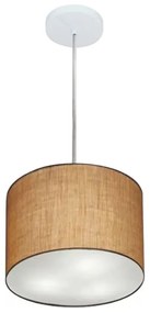 Lustre Pendente Cilíndrico Md-4209 Cúpula em Tecido 25x25cm Palha - Bivolt