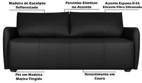 Sofá Decorativo Sala de Estar Lily 2 Lugares 160cm Couro Preto G34 - Gran Belo