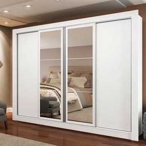 Guarda-Roupa Casal Madesa Alabama 4 Portas de Correr com Espelhos Branco Cor:Branco
