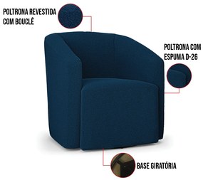 Poltrona Sala de Estar Base Giratória Stella Max Bouclê D03 - D'Rossi - Azul