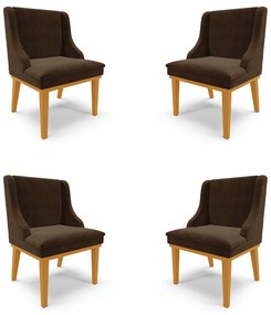 Kit 4 Cadeiras Decorativas Sala de Jantar Base Fixa de Madeira Firenze Suede Marrom/Castanho G19 - Gran Belo