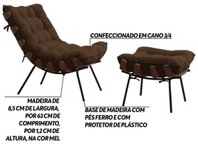 Conjunto Decorativo Poltrona e Puff Abel Base de Madeira Preto Suede Marrom G41 - Gran Belo