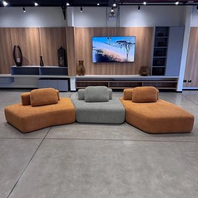 Sofá Ilha Sala de Estar 2 Módulos e Chaise Dakota Encosto Almofadas Soltas Bouclê Rústico Terracota/Cinza G33 - Gran Belo