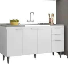 Armário de Cozinha CP03 Com Pia 150cm Pérola Z34 Branco     - Mpozenat