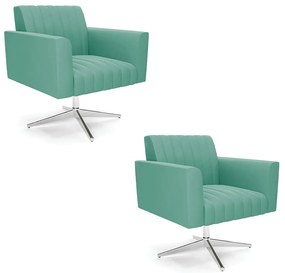 Kit 2 Poltronas Giratória Viena Gomada Suede com Base Cromada D03 - D'Rossi - Azul Turquesa