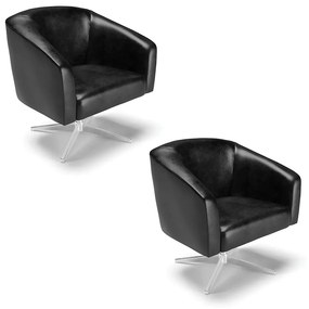Poltrona Decorativa Giratória Cromada Kit 2 Stella Sintético PU D03 - D'Rossi - Preto