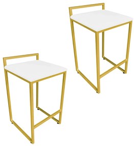Conjunto 02 Banquetas Pietra Suede Base Dourado - Branco