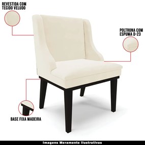 Kit 2 Poltronas Decorativas Base Fixa de Madeira Firenze Veludo Bege/Preto G19 - Gran Belo
