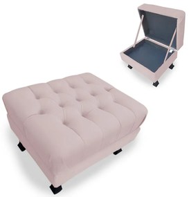 Puff Baú Decorativo Luis XV Capitonê 60x50cm Suede Rosa Bebê - Sheep Estofados - Rosa