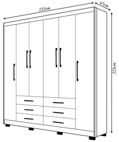 Guarda Roupa Dunas Casal 6 Portas de Bater 6 Gavetas MDF Nature G98 - Gran Belo