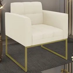 Poltrona Decorativa Base Industrial Dourado Ana Linho Bege - Ibiza