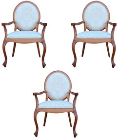 Kit 03 Poltronas Decorativas Sala de Estar Base Madeira Maciça Adrie Sarja Bege/Amêndoa Mel G36 - Gran Belo