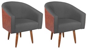 kit 02 Poltronas Luiza Corano Nozes e Linho Chumbo - ADJ Decor