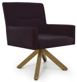 Poltrona Angel Veludo Roxo Grape B-292 Base Giratória Madeira - D'Rossi