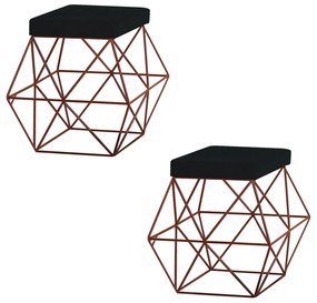 Kit 2 Puffs Decorativo Sala de Estar Base Bronze Trixie Suede Preto G41 - Gran Belo