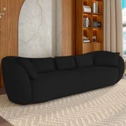 Sofá 3 Lugares 232cm Orgânico Pé Madeira Yume Veludo Preto Z55 - Mpoze