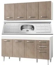 Armário Aéreo Panamá e Balcão Gabinete Áustria com Pia Inox 160cm Bran