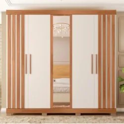 Guarda Roupa Casal 216cm 5 Portas Espelho Sulla Freijó/Off C01 - Mpoze