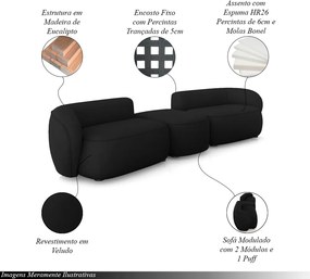 Sofá Versátil Sala de Estar Egito 302cm Modulado Veludo Preto G52 - Gran Belo