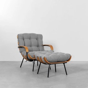 Poltrona Costela com Braço e Puff Trend - Granizo