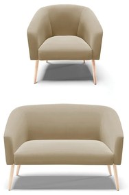 Sofá Namoradeira e Poltrona Pé Palito Natural Stella Suede Marrom Rato D03 - D'Rossi