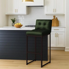 Banqueta Cozinha Alta com Encosto Industrial Preto Lirina PU C05 - D'Rossi - Verde