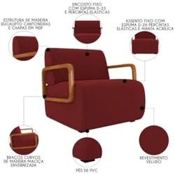 Poltrona Decorativa Orgânica para Sala Kit 2 Belarus Z08 Veludo Vermel