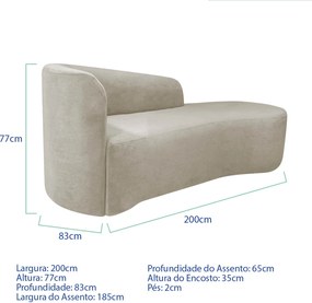 Kit Divã Recamier Orgânico França 200cm Lado Direito e 2 Poltronas Amore Linho