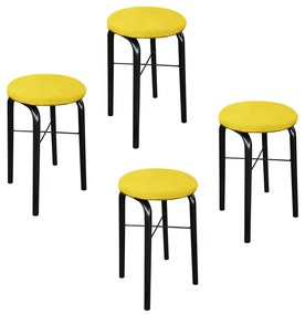 Kit 04 Banquetas Baixa Manu Suede - Amarelo