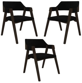 Kit 3 Cadeiras Sala de Jantar e Jogos Carteados Madeira Maciça Poker Veludo Preto/Capuccino G42 - Gran Belo