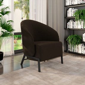 Kit 2 Poltronas Decorativa Sala de Estar Kenya Pés em Ferro Veludo Preto/Marrom G33 - Gran Belo
