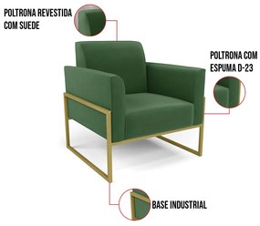 Poltrona Base Industrial Alta Dourado Marisa Suede D03 - D'Rossi - Verde