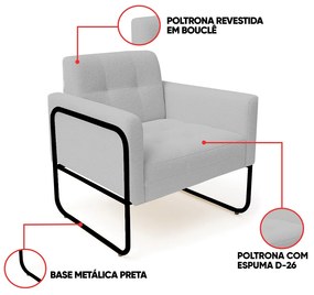 Poltrona Sala Industrial Alta Tubo Preto Elisa Bouclê D03 - D'Rossi - Cinza
