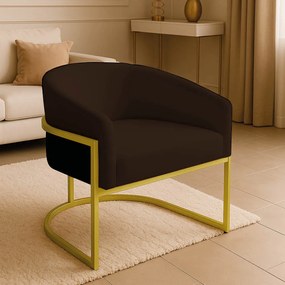 Poltrona Sala Decorativa Industrial Dourada Arielle Suede D03 - D'Rossi - Marrom