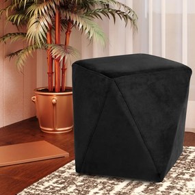 Kit 02 Puffs Decorativo Sala de Estar Blois Veludo Preto G15 - Gran Belo