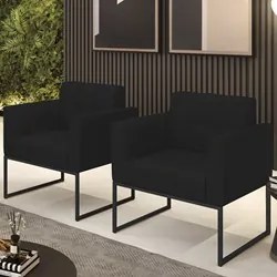 Poltrona Base Industrial Preto Kit 2 Ana Linho Preto - Ibiza