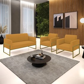 Namoradeira e 2 Poltronas Industrial Alta Dourado Marisa Bouclê - Mostarda