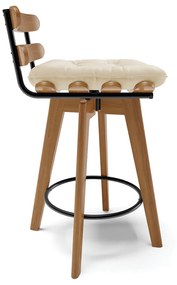 Kit 04 Banqueta Giratória Costela Corino Bege Base Madeira MA70 - D'Rossi