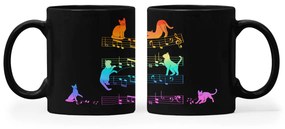 Caneca Gato Musical Cat Lover Preta Arco Iris